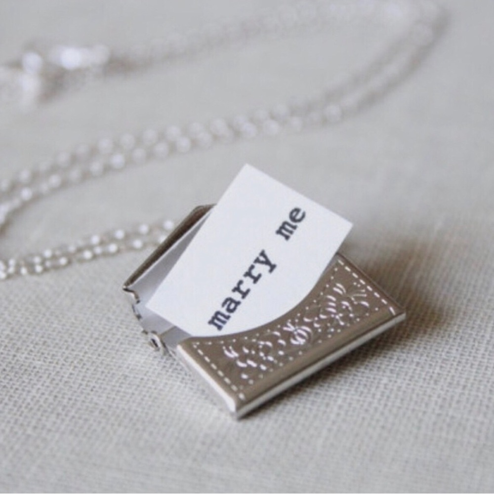 Silver Engraved Locket Necklace with 'Marry Me' Note